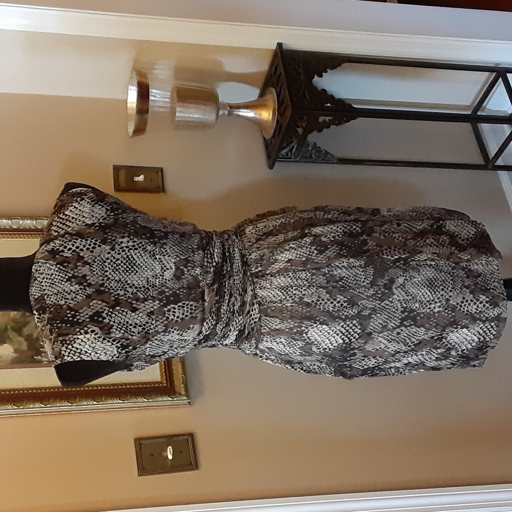 Antonio Melani black brown cream snakeskin print silk sleeveless dress sz 0 EUC… - Picture 3 of 5